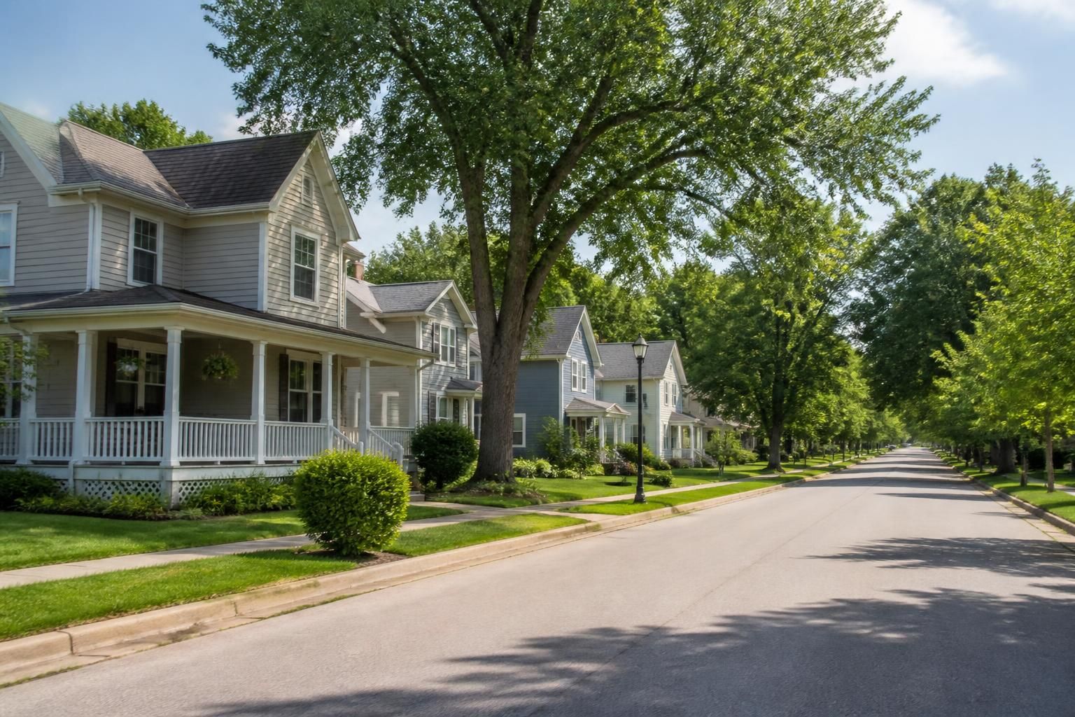 Well-kept small-town neighborhood with tree-lined streets in Eudora