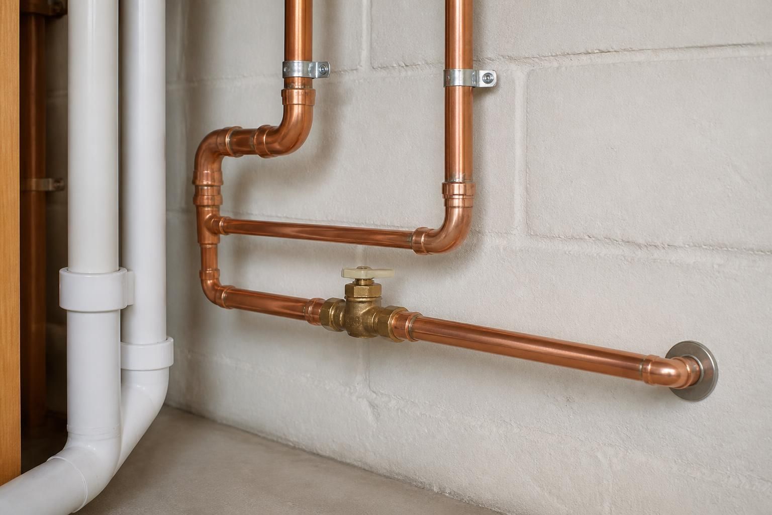 Newly replaced clean pipes in a finished utility area