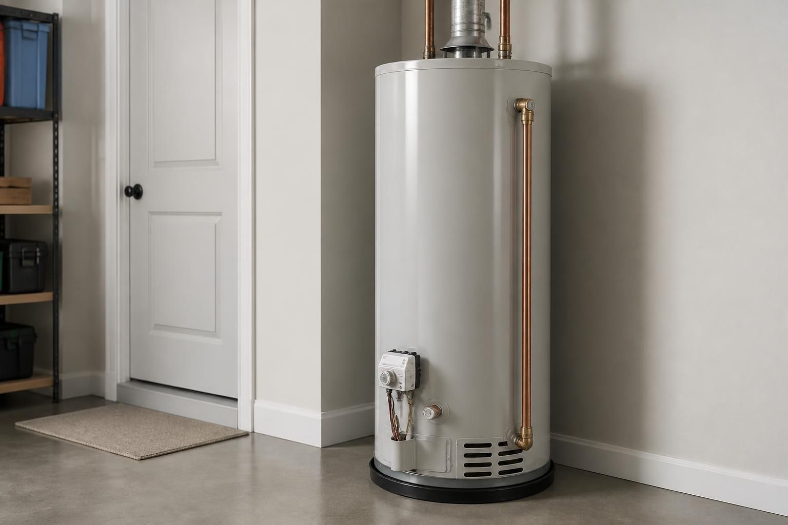 Well-maintained water heater in a clean utility room